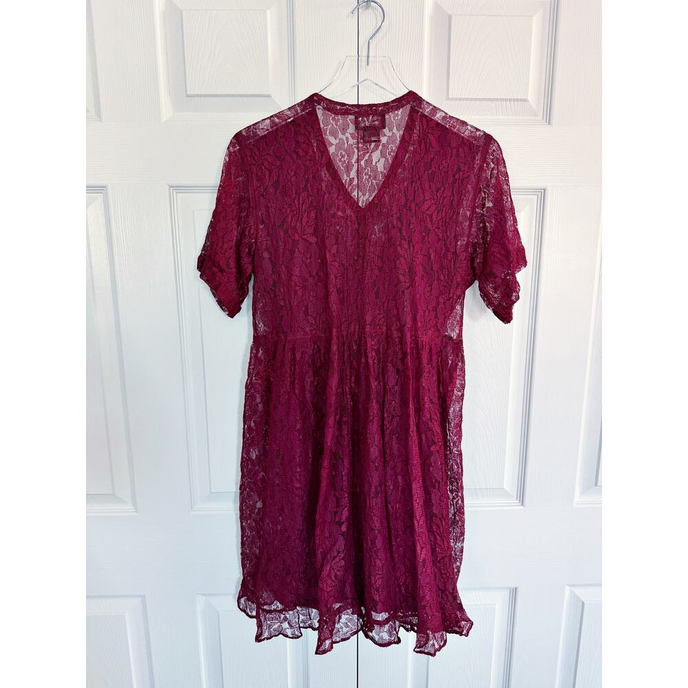 Vintage Starina Lace Overlay Babydoll Mini Dress Wine Red Burgundy - Picture 6 of 6